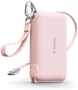 TORRAS 10000mAh Portable Charger, 45W Fast Charging Power Bank with Built-in Retractable USB-C Cable & Foldable Wall Charger, 3-in-1 Travel Charger for iPhone 17/16/15, iPad,Samsung,MacBook
