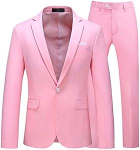 UNINUKOO Mens Suit Slim Fit 1 Button 2 Piece Wedding Party Holiday Solid Color Tux Suits for Men US Size 42 Light Pink