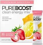 Pureboost Clean Energy Booster, Refreshing Energy Drink Mix with B12 Vitamins, Electrolytes, Antioxidants, Sugar-Free with No Sucralose (Strawberry Lemonade, 30 Count)