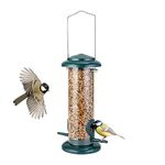 iBorn Metal Bird Feeder Hanging Wild Bird Seed Feeder for Mix Seed Blends, Niger Seed Feeder, Sunflower Heart, Birdbath, Heavy Duty All Metal Green Finishing, Green 8 Inch