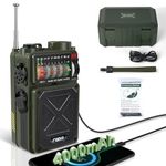 Emergency Radio Hand Crank Solar - Emgykit R11 4000mAh NOAA/AM/FM Shortwave Radio with Bluetooth Receiver/USB/TF Playback,Thermal Blanket,Compass,Flashlight,SOS,for Camping & Emergencies - Green