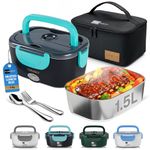 FORABEST Heated Lunch Box - 80W Electric Lunch Box - Portable Food Warmer with 1.5L Stainless Steel Container, Carry Bag & Leakproof Lid - 12V/24V Car/Truck & 110/220V Home/Office - Neon Blue