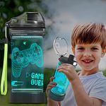 Ammonite Game Water Bottle, 14 oz Water Bottles with 3D Glowing LED Light & 7 Colors Change, BPA Free Reusable Water Cup with Lanyard, Easy Clean for Gaming Room Decor Gamer lover