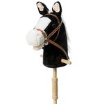 HollyHOME Stick Horse with Wood Wheels Real Pony Neighing and Galloping Sounds Plush Hobby Horse Toy, 91cm, Black (AA Batteries Required)