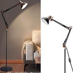 Depuley Modern Grey-Black Copper Reading Floor Lamp, Adjustable LED Standing Floor lamp, E27 Bulb Base, LED Floor Light for Bedroom, Living Room, Library,Office Standard Lamp (Bulb Not Include)