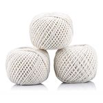 ANGIX 3 x Cotton String Roll, Twine String Ball for Art & Craft Projects, Gardening Applications, Culinary Tasks and Kitchen, White Natural Food Grade Cooking String