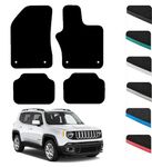 GCM - Car Floor Mats for Jeep Renegade 2015 To Present Full Coverage Floor Protection - Anti Slip & Fit Car Mat with Clips Easy to Clean Car Carpet for All-Weather- Black Edging, Carpet