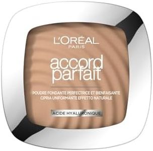 L'Oréal Paris - Poudre Fondante Perfectrice Bienfaisante - Enrichie en Pigments Minéraux & Acide Hyaluronique - Tous les Types de Peaux - Accord Parfait - Teinte : Sable Doré (5.D) - 9 g