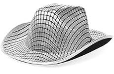 Malaxlx Checkered Silver Western Cowboy Hat Felt Wide Brim Cowgirl Hat Fedora Hat for Men Women Girls Party Dress up