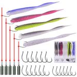 Drop-Shot-Rigs-for-Bass-Fishing-Soft-Plastic-Lures-Worm Fishing Hooks, 4 inch Rubber Worms, Wacky Worms, Straight Tail Stick Baits - 49 Piece Kit with 25 Bodies, 18 Hooks, 6 Weights