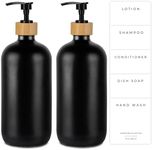 Emerson Soap Dispenser, Dish Soap Dispenser for Kitchen, Soap Dispenser Bathroom Set, Hand Soap Dispenser, Kitchen Soap Dispenser Set, Glass Soap Dispenser with Pump and Labels | 16 Oz, 2-Pack