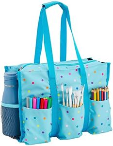 Juvale Utility Tote Bag with Pockets and Compartments - Zip Top All Purpose Travel Organizer for Teachers, Nurses, Women (Light Blue, 14.5 x 10.5 x 6 In)