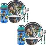 zak! Disney and Pixar Toy Story 4-5-Piece Dinnerware Set - Pack of 2 - Includes Two Each: Water Bottle, 8-Inch Plate, 6-Inch Bowl, Fork & Spoon - Suitable for Kids Ages 3+