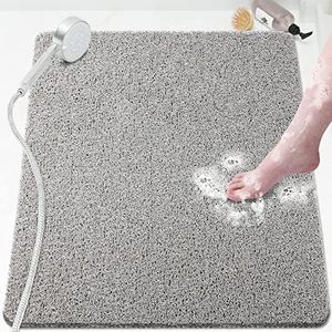 Shower Mat Bathtub Mat Non-Slip,32x24 inch, Soft Tub Mat with Drain,PVC Loofah Bath Mat (Phthalate Free) for Tub and Bathroom,Quick Drying,Grey