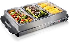 Nutrichef Professional Stainless Steel Buffet Warmer Server with 3 Trays - Portable Hot Plate Food Warmer Station for Parties & Events - Easy to Clean - 3 See-Through lids - Max Temperature 175F