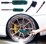 oesee Professional 4 Pack Long Handle Wheel Brush Kit for Cleaning Wheel and Tire- 2X Soft Wheel Cleaning Brush, Detailing Brush and Stiff Tire Brush, Bendable& Durable Wheel Rim Cleaner Brush Set