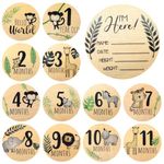 COMNICO 7 Packs Baby Monthly Milestone Cards Signs Welcome Newborn 1-12 Months Reversible Wooden Circles Discs with Cute Print Pregnancy Journey Birth Announcement & Hello Worlds Sign Photography Prop