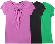 BIENZOE Girls' Antimicrobial Quick-Drying Short-Sleeved T-Shirt, Set of 3, Black/Crocus/Light Green, 12-13 Years