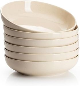 Sweese Large Salad Serving Bowls, 30 Ounce Porcelain Pasta Plates Set of 6, 8.4 Inch Pasta Bowls for Dinner, Salad - Microwave Dishwasher - Beige