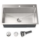 Drop-in Kitchen Sink – 28" x 18" x 9" Stainless Steel Top Mount Sink, Single Bowl, 3.5" Strainer, Easy-to-Clean, Durable Sink for Home&Kitchen,Brushed Finish