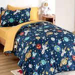 SLEEP ZONE Kids Bedding Comforter Set Full/Queen Size - Super Cute & Soft Kids Bedding 7 Pieces Set with Comforter, Sheet, Pillowcase & Sham (Rocket Galaxy)