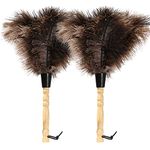 iHUFeather Ostrich Feather Duster 14 inch Feather Duster Fluffy Natural Genuine Ostrich Feathers with Wooden Handle and Eco-Friendly Reusable Handheld Ostrich Feather Duster for Cleaning Supplies