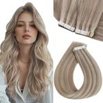 Sunny Hair Tape in Hair Extensions Human Hair Invisible Tape in Hair Extensions Straight Tape in Extensions Hair Extensions for Women 20Pcs 16inch Dirty Blonde with Blonde Highlight