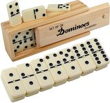 Double Six Dominoes Set for Adult, Ivory Classical Dominoes for Family Games for Adults,Dominoes Set 28 Tiles with Natural Wood Box,Double 6 Dominos Game Set with Spinner (2-4 Players)