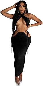 BYDIVA Women's 2021 Sexy Halter Neck Multi Wear Tops Straps Dress 2 Piece Set Outfit (Black, Large)