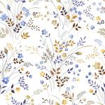 VEELIKE Blue Gold Wildflowers Floral Peel and Stick Wallpaper Vintage Blue Floral Wallpaper for Bedroom Bathroom 17.7''x118'' Removable Floral Wall Paper Self Adhesive Contact Paper for Walls Cabinets