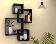 Amaze Shoppee Wooden Wall Mounted Shelf Rack for Living Room Decor (Black) - Set of 4