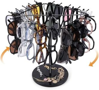 SNOWSTAR 360° Rotating Sunglass Organizer Storage, Sunglasses Display Holder Stand with Tray for Desk, Dresser, Tabletop, Nightstand and Home Decor