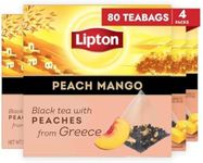 Lipton Black Tea Peach Mango, Pyramid Tea Bags, Flavored Teabags for a Hot Cup of Tea, 80 Total Tea Bags (20ct - Pack of 4)