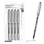 Uniball Vision Rollerball Black Pens Pack of 4, Fine Point Pens with 0.7mm Medium Black Ink, Ink Black Pen, Smooth Writing Bulk Pens, and Office Supplies