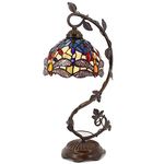 Tiffany Desk Lamp Stained Glass Table Reading Banker Light Crystal Bead Blue Yellow Dragonfly Style Shade W8H22 Inch S128 WERFACTORY LAMPS Parent Lover Kids Living Room Bedroom Coffee Bar Crafts Gifts