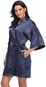 Women's Pure Short Silky Robes Bridesmaid Bride Party Satin Robes Sleepwear, Navy, Small