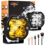 Auxbeam Hyperspot LED Light Pods 3Inch 80W Super Bright 30° Focused Spotlight 9600LM Amber Fog Lights Offroad Spot Light Bar LED Cubes with Yellow/White Covers for Trucks, Pair