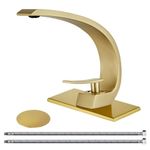 Wovier Brushed Gold Bathroom Sink Faucet,Unique Design Single Handle Single Hole Brass Lavatory Vanity Faucet,Basin Mixer Tap with Supply Hose and Pop Up Drain Assembly