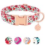 HSIGIO Soft Cotton Dog Collar, Adjustable Durable Dog Collar with Metal Buckle, Red Rose with Pendant Girl Boy Dog Collars Gift for Small Medium Large Dogs, S