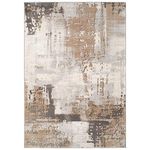 Luxury Greige Painterly Living Room Area Rug Neutral Textured Polyester Carpet Stain Resistant Grey Beige Paint Brush Lounge Hallway Rugs 240cm x 330cm