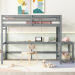Bellemave Full Loft Bed with Desk,Loft Bed for Kids, Boys, Girls,Wooden Loft Bed Frame,Built in Desk and Ladder, High loft, Gray