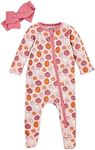 Mud Pie Baby Girl Pumpkin Baby Sleeper and Headband Set, Pink, 6-9M