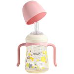 Oerbni PPSU Sippy Cups for Toddler 1-3, Weighted Straw No Spill Sippy Cup 6+ Months Old Newborn Baby with Silicone Natural Flow Nipple, Removable Handles, 8oz / 240 ml, Pink/1Pack