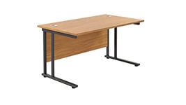 Office Hippo Heavy Duty Rectangular Cantilever Office Desk, Home Office Desk, Office Table, Integrated Cable Ports, PC Desk For Office or Home, 5 Yr Wty - Black Frame/Oak Top, 140cm x 80cm