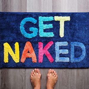 Evovee Get Naked Bath Mat Funny Cute Bathroom Rugs Blue Rainbow Multicolor Colorful Get Naked Rug Shower Funny Bathroom Decor Fun Cute Bath Mat Non-Slip Washable