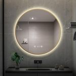 Heilmetz Round Bathroom Mirror with LED Light, 600mm Gold Bathroom Wall Mirror with Light Dimmable Demister and Clock, Illuminated Vanity Mirror Wall Mounted Circle Makeup Mirror