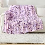 softan Fleece Blanket - Purple Butterfly Print Throw Blanket - Fuzzy Lightweight Super Soft Microfiber Flannel Blankets for Couch, Bed, Sofa - Ultra Luxurious Warm and Cozy for All Seasons (60"×80")