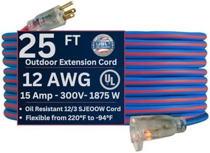 US Wire 99025 12/3 25-Foot SJEOW TPE Cold Weather Extension Cord Blue with Lighted Plug