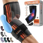 DR. BRACE® Elite Elbow Brace Support, Breathable Elbow Compression Sleeve with Gel Pad for Golfer's, Tennis Elbow & Tendonitis Treatment & Pain Relief 2024 (Grey-Orange, Medium)