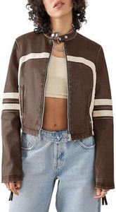 Saodimallsu Women’s Faux Leather Jackets Zip Up Stand Collar Cropped Motocross PU Coats